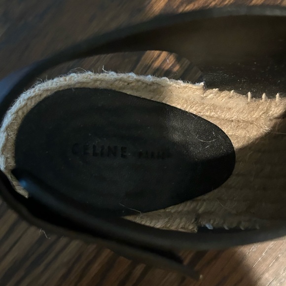 Celine Black Leather Open Toe Espadrilles Wedge Sandals Size 38 - Picture 5 of 5